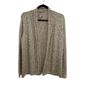 Chicos Size 1X Tan Gold Metallic Open Knit Cardigan Sweater Cotton Blend 4212